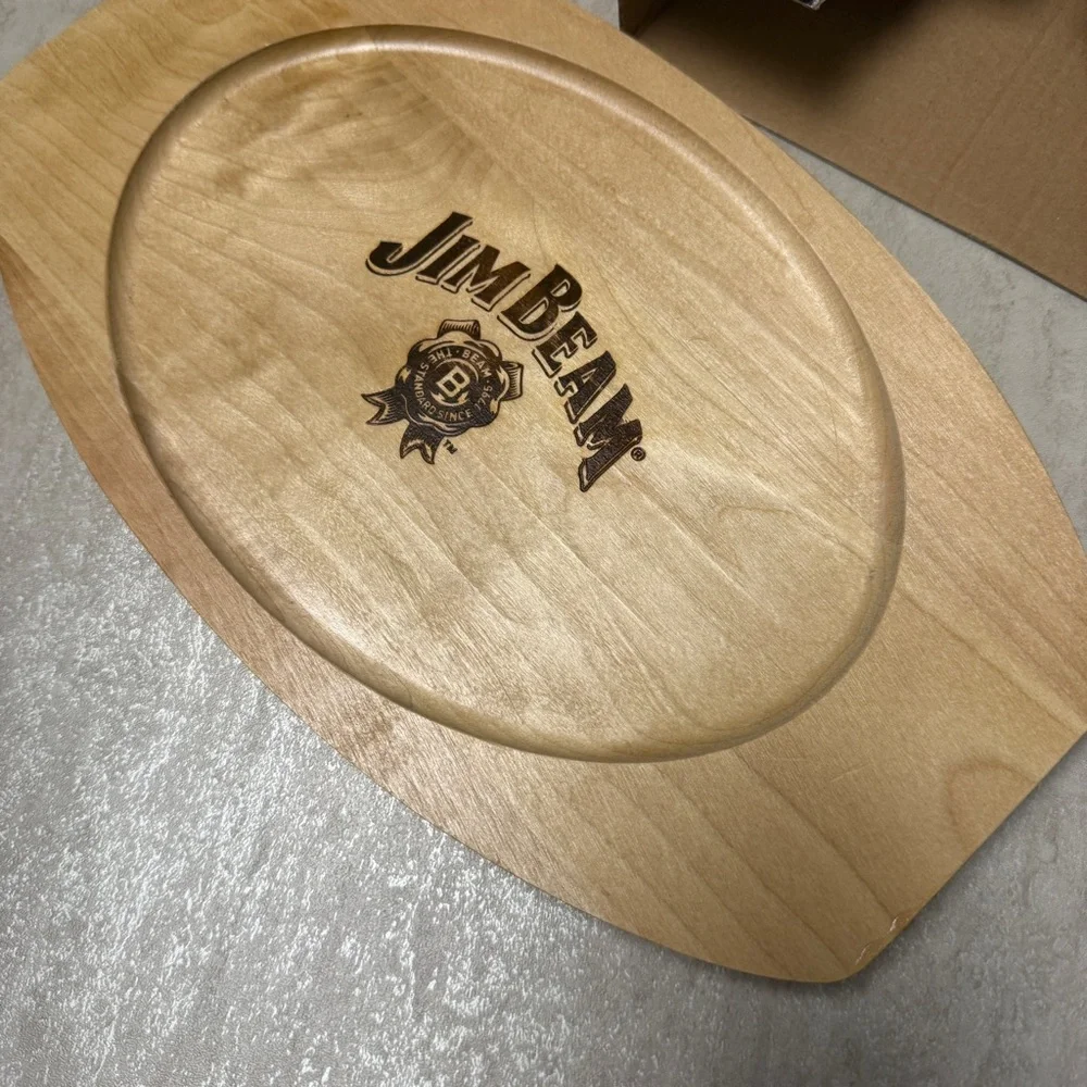 Jim Beam Cast Iron Skillet Set wooden plate